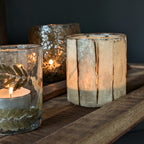 Embedded Paper Stripe Glass Votive | 8cm