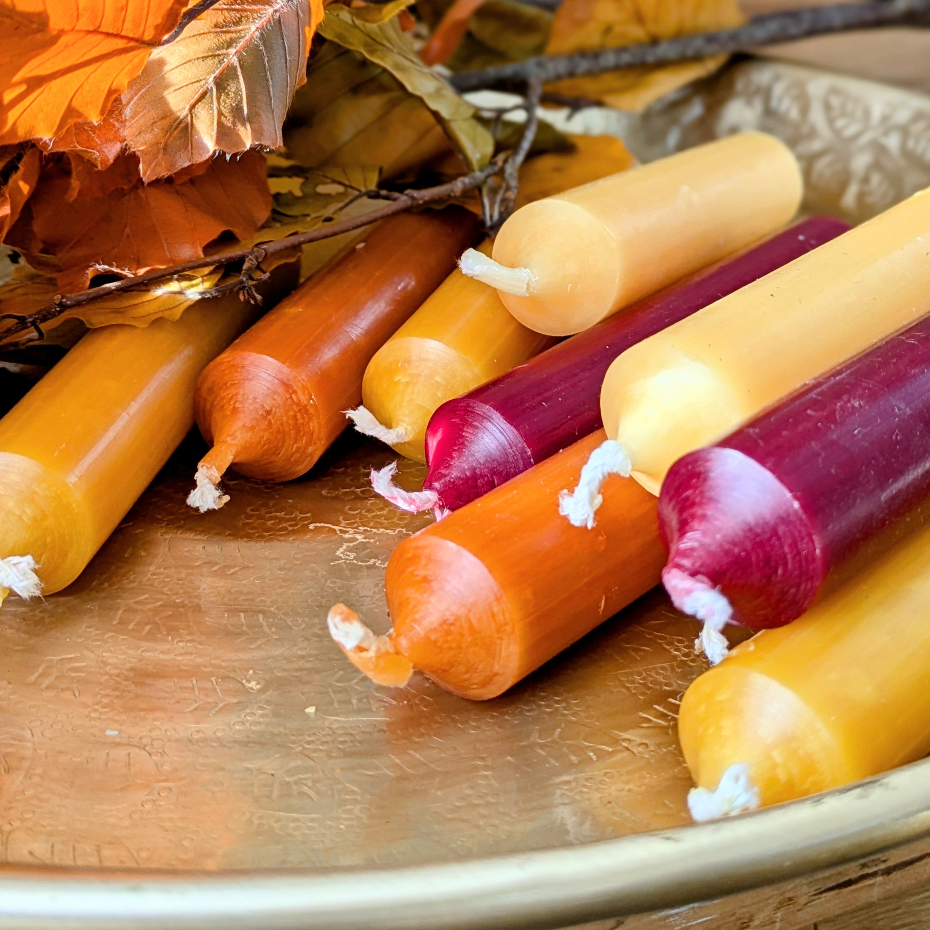 10 Mixed Short Dinner Candles | Rich Golden Autumn
