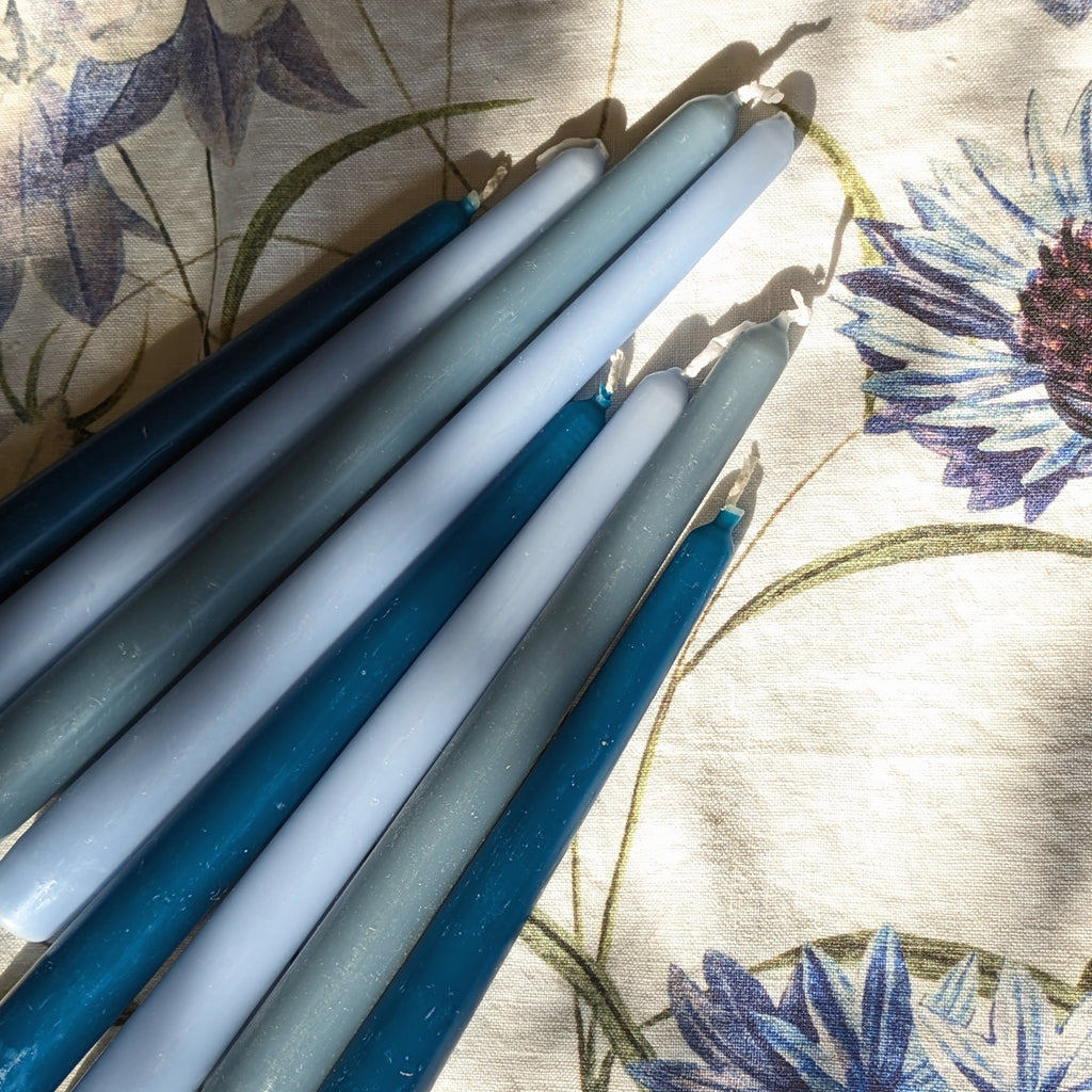 8 Tapered Dinner Candles | Blue Colour Mix