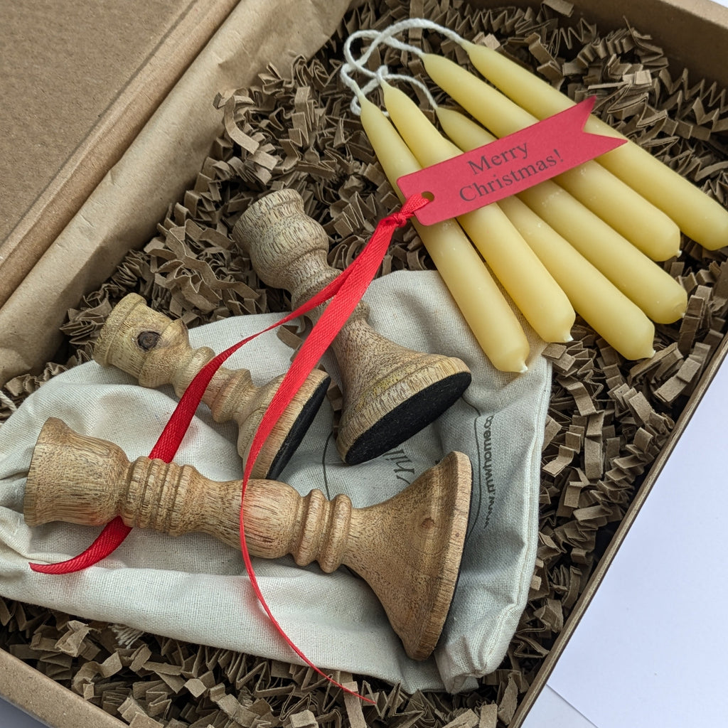Wooden Set of 3 Chime Candleholders with Candles | Gift Set