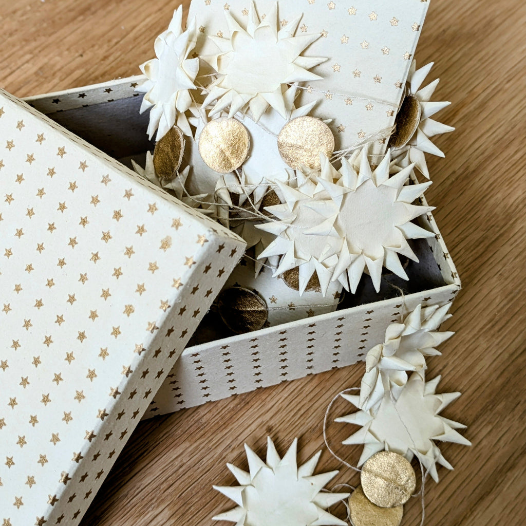White & Gold Mini Star Garland - Fair Trade | 3Mtr