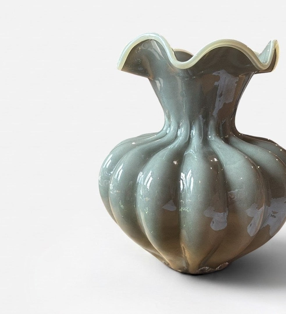 Dark Green Fluted Glass Vase | 24cm