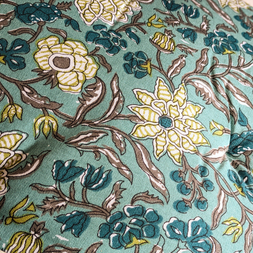 Teal Blue Block Printed Cotton Mattress | Scandinavian Outdoor Living