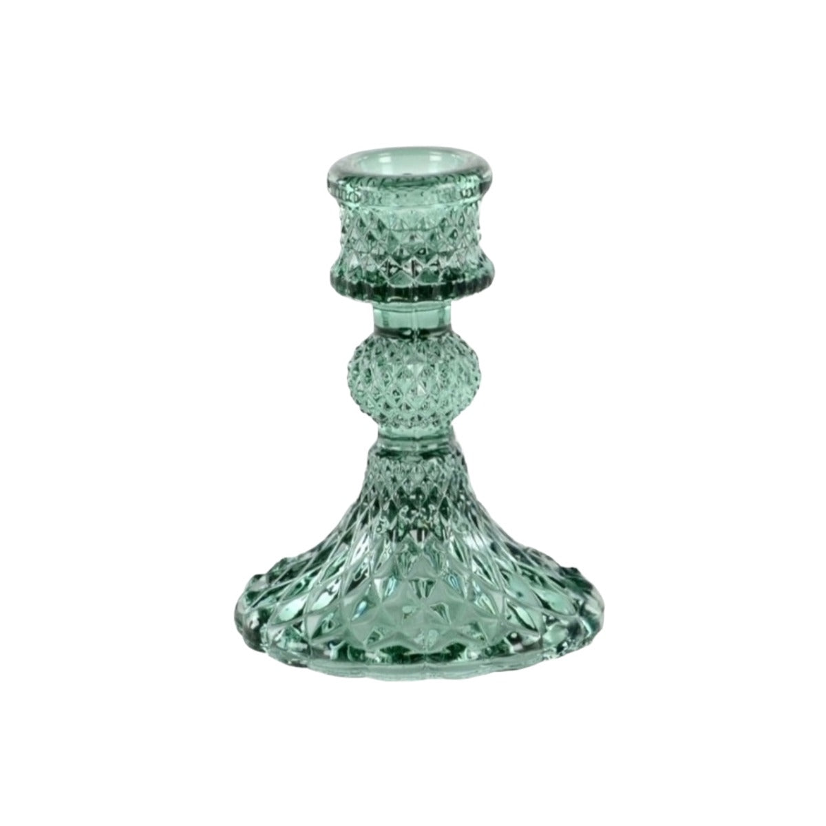 Green Harlequin Pressed Glass Dinner Candlestick | 10cm