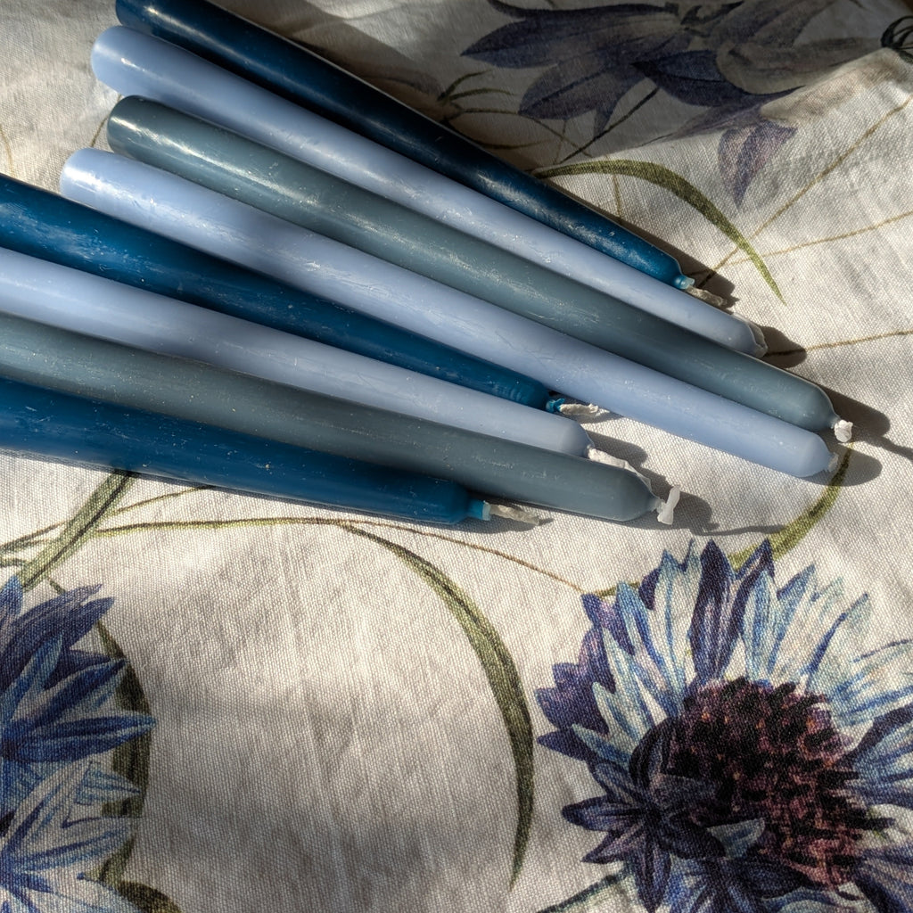 8 Tapered Dinner Candles | Blue Colour Mix