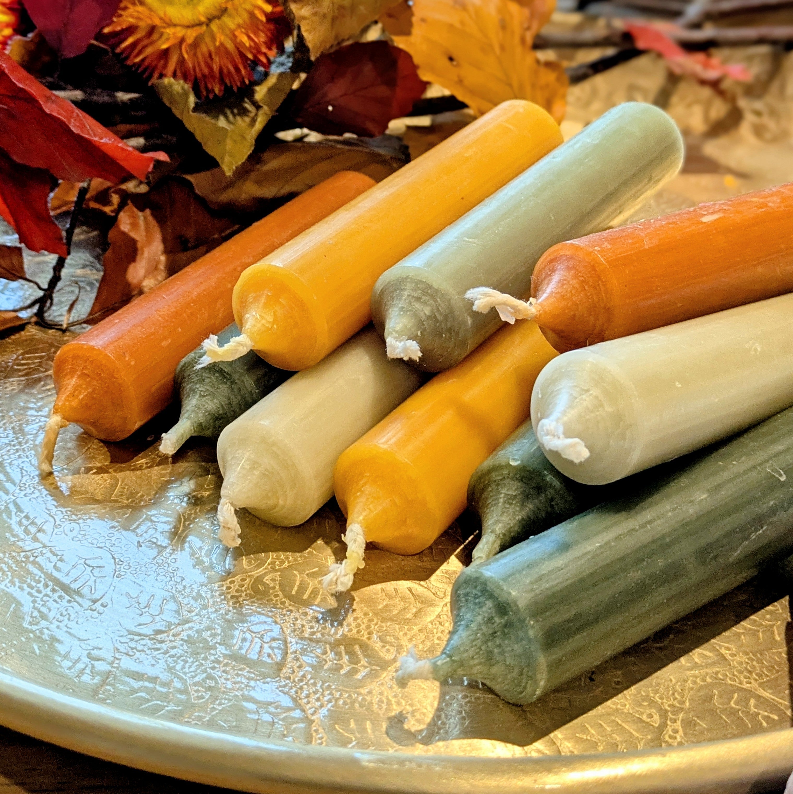 10 Mixed Short Dinner Candles | Warm Autumn Colours