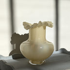 Honey Coloured Opaque Fluted Glass Vase | 19.5cm