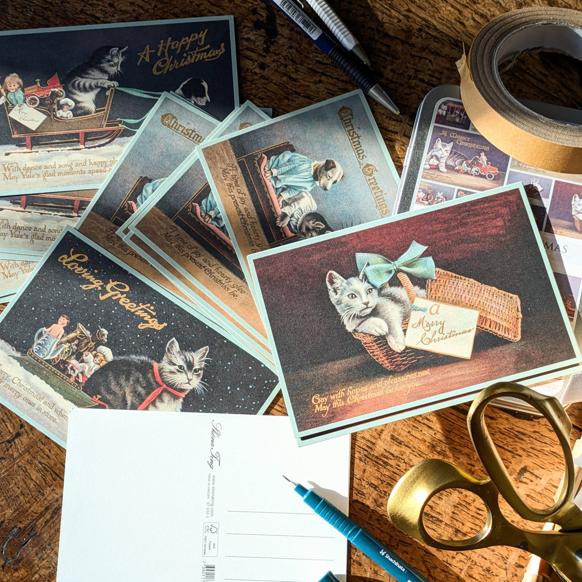 20 Postcard In A Tin | Vintage Cat & Dog Christmas Note Cards