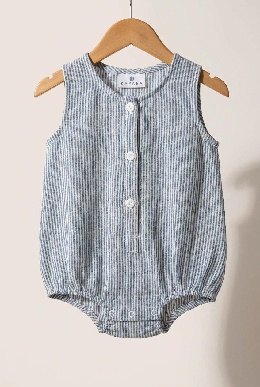 Blue Stripe Cotton Romper