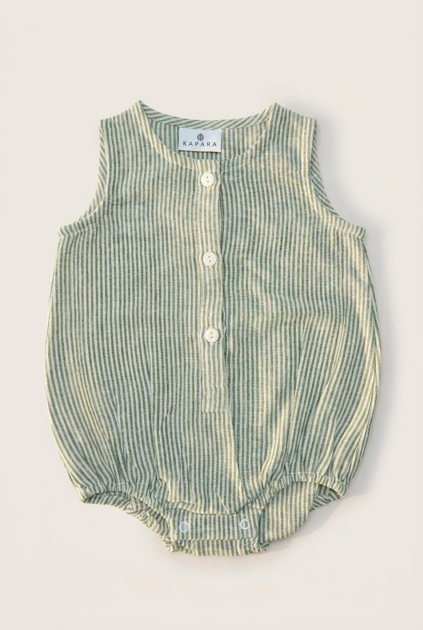Green Stripe Cotton Romper