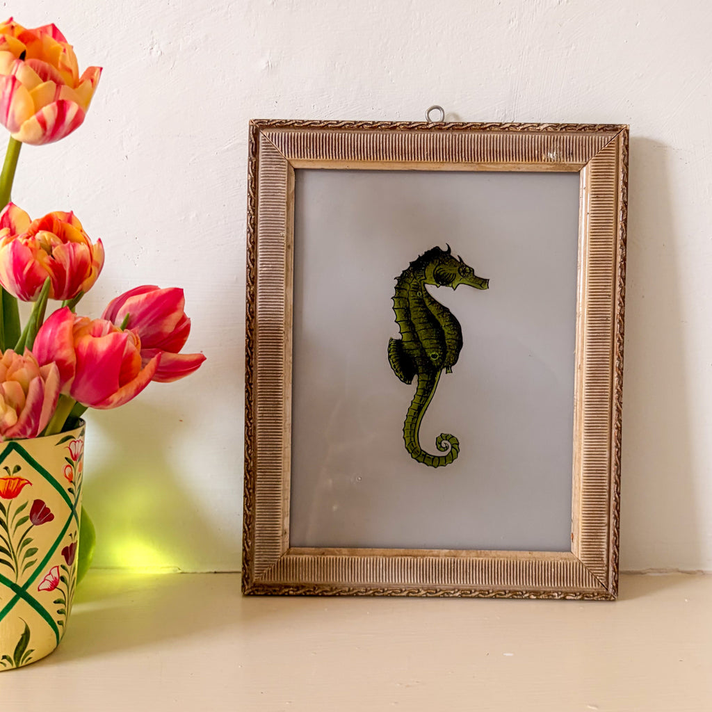 GREEN SEAHORSE Indian glass painting
