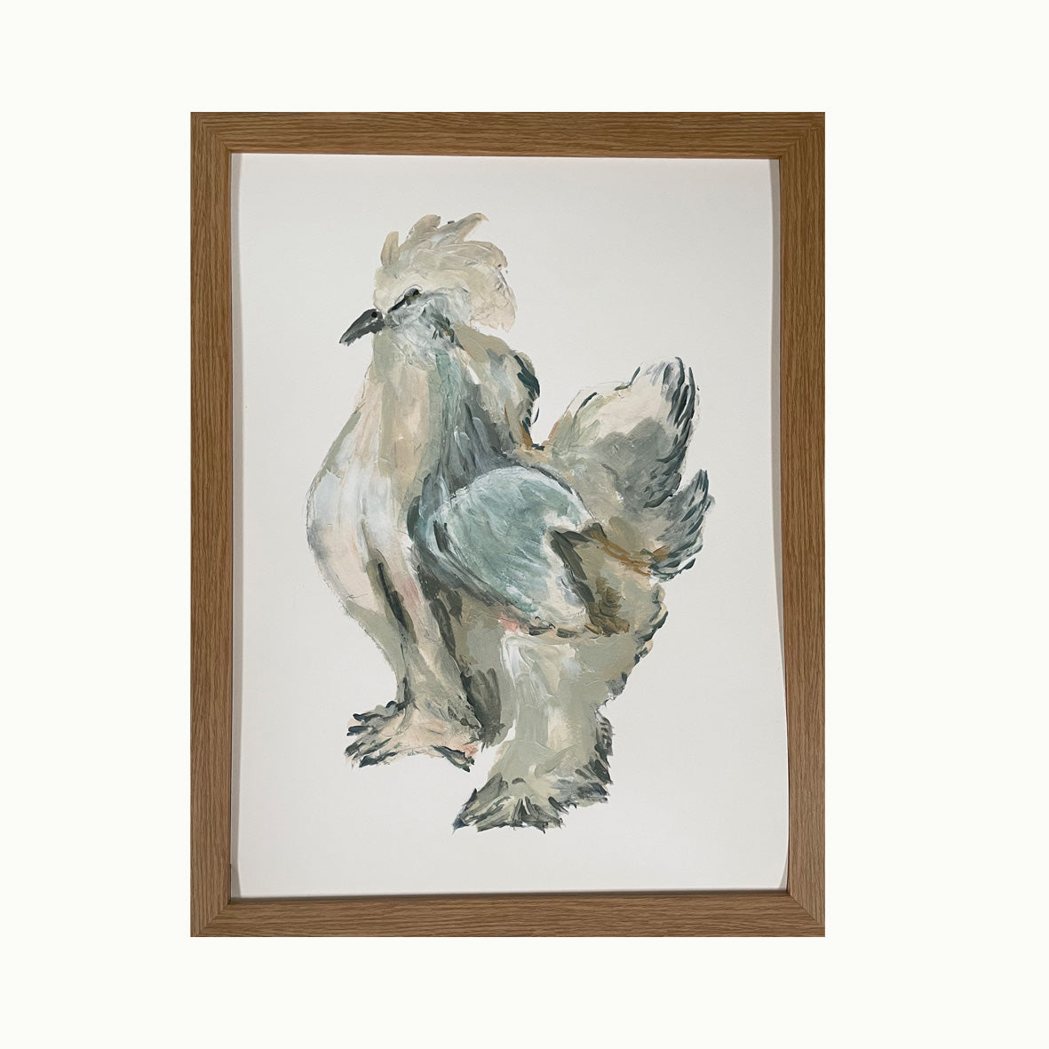 Giclee print of a Silkie in oak frame