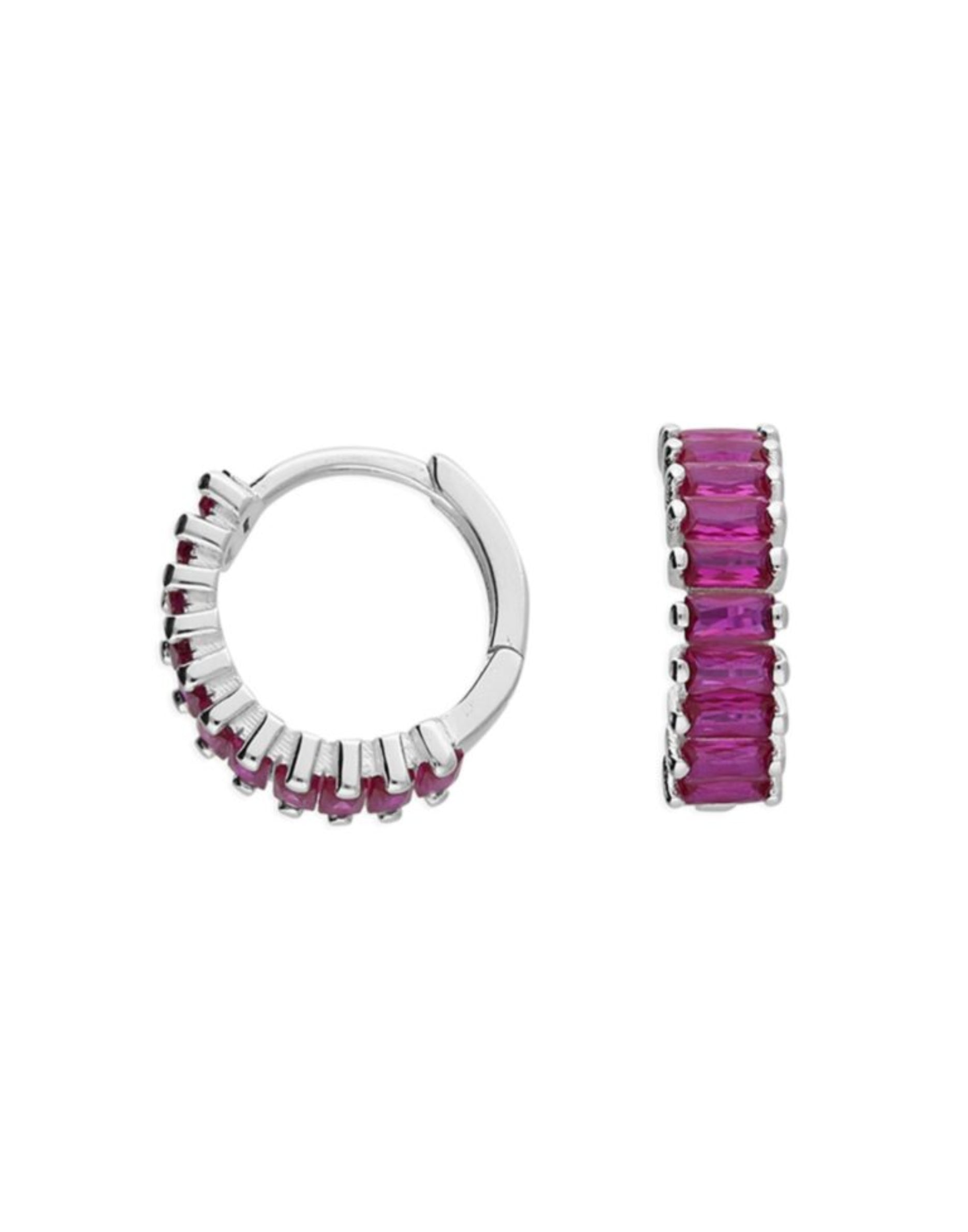 Silver and Hot Pink Holiday Huggie Earrings