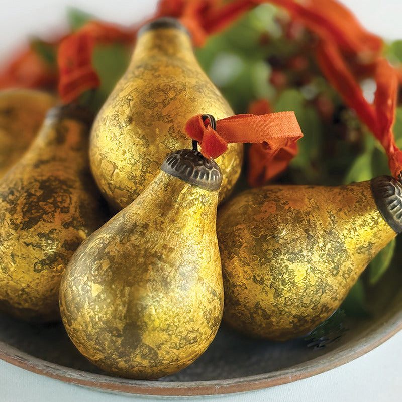 Antique Gold Glass Pear Bauble Decoration | 2 Sizes