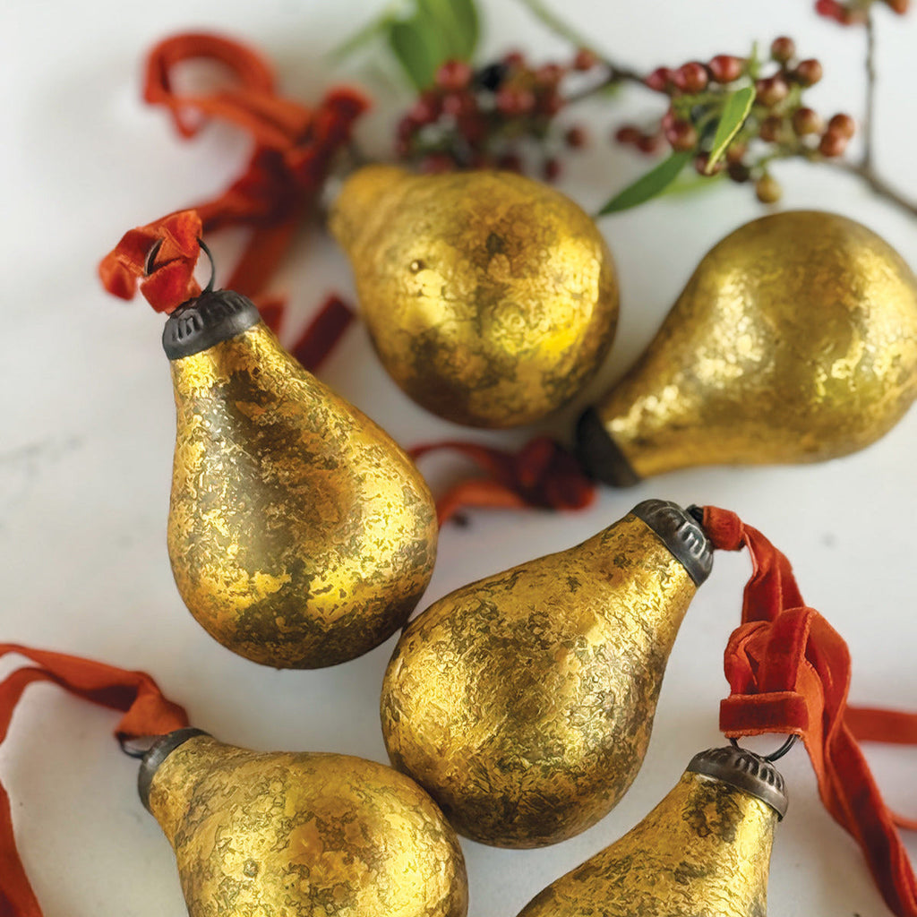 Antique Gold Glass Pear Bauble Decoration | 2 Sizes