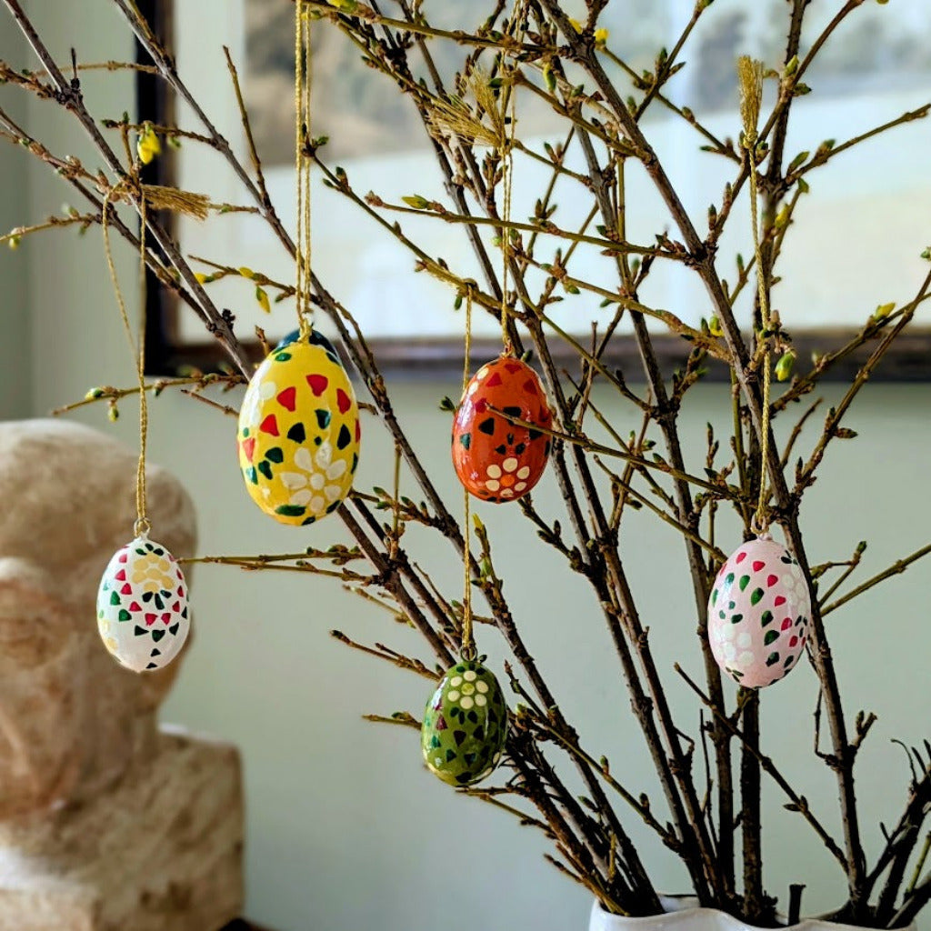 Hand Painted Paper Mache Easter Eggs 3cm | Set of 6
