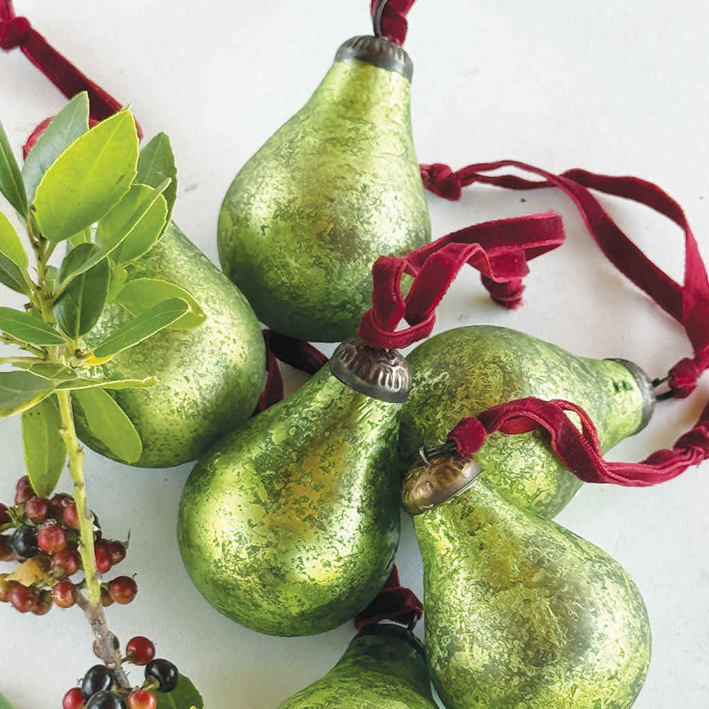 Antique Green Glass Pear Bauble Decoration | 2 Sizes