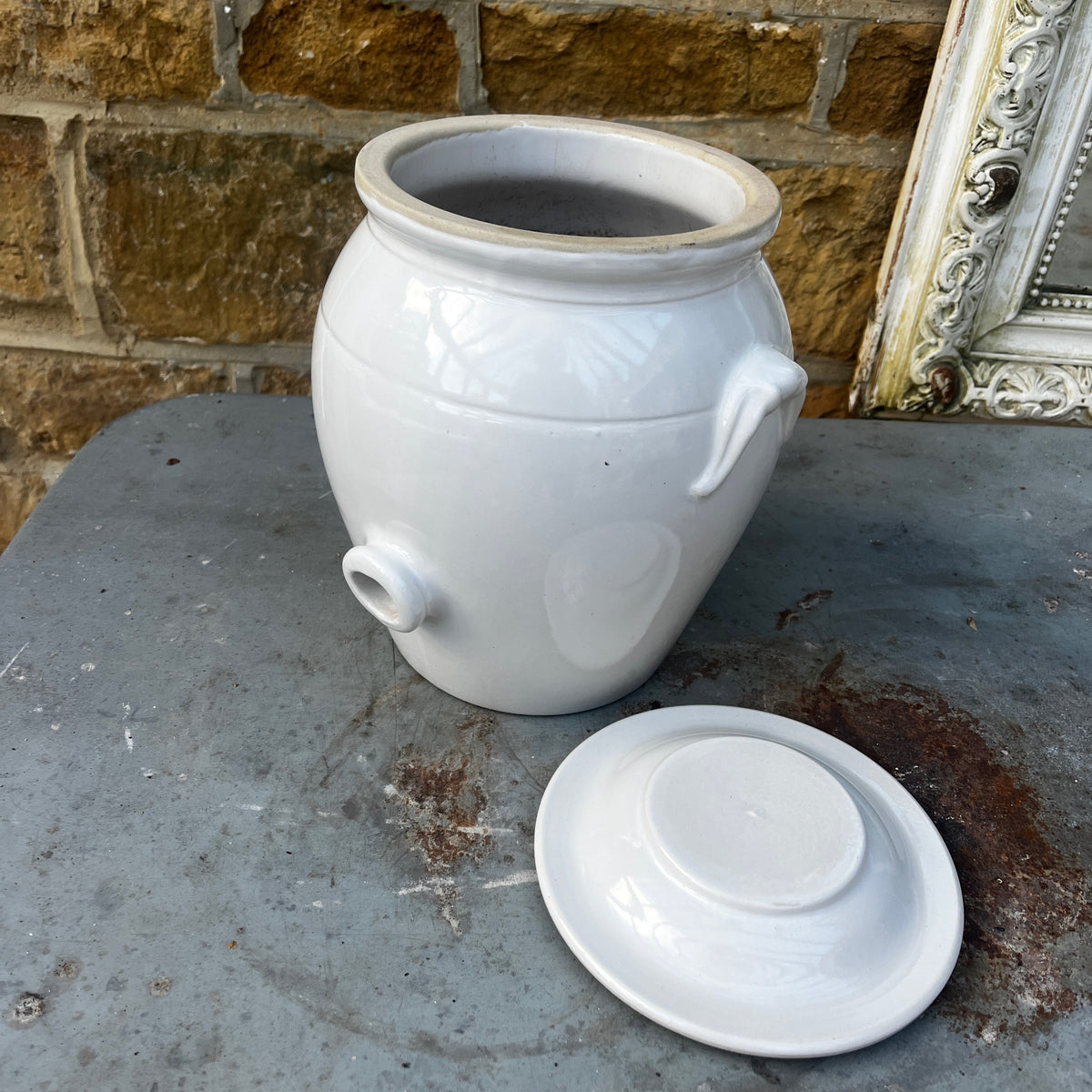 Vintage French Ceramic Fermentation Crock with Lid