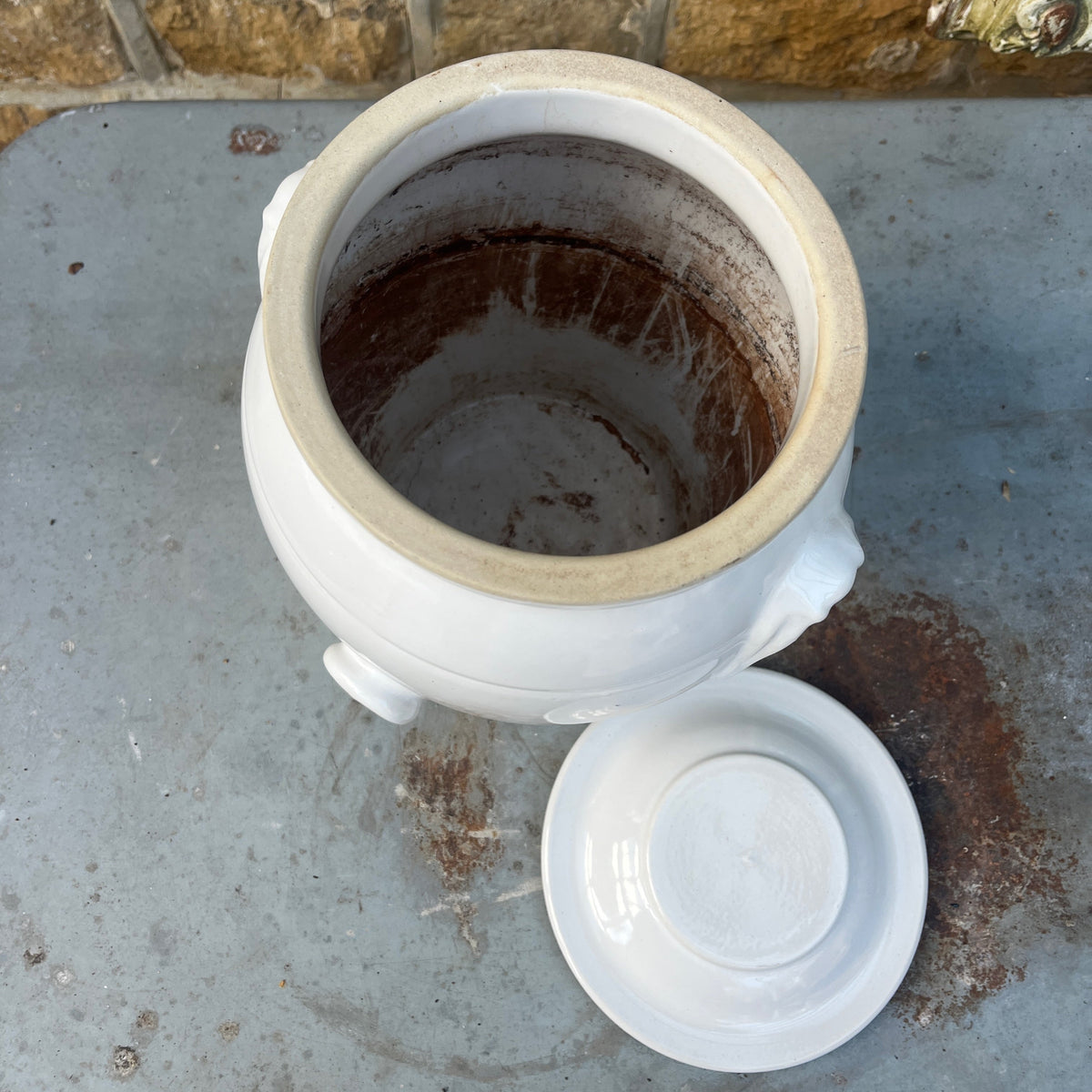 Vintage French Ceramic Fermentation Crock with Lid