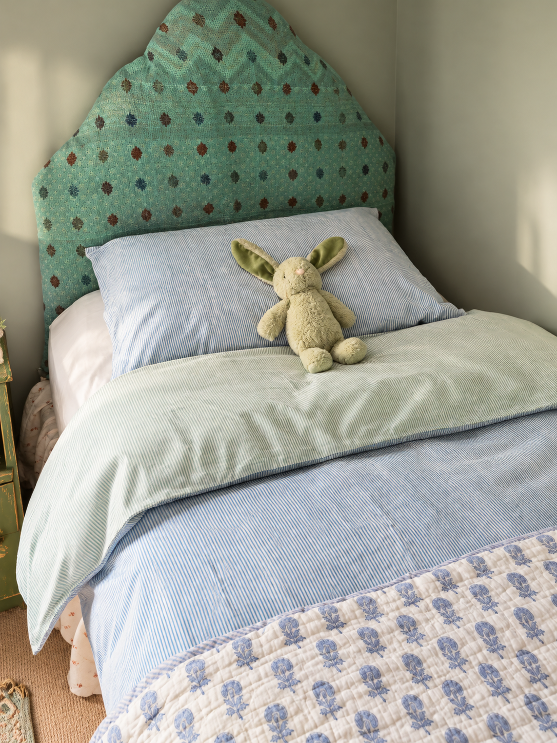 Blue & Green Reversible Stripe Single Duvet Cover