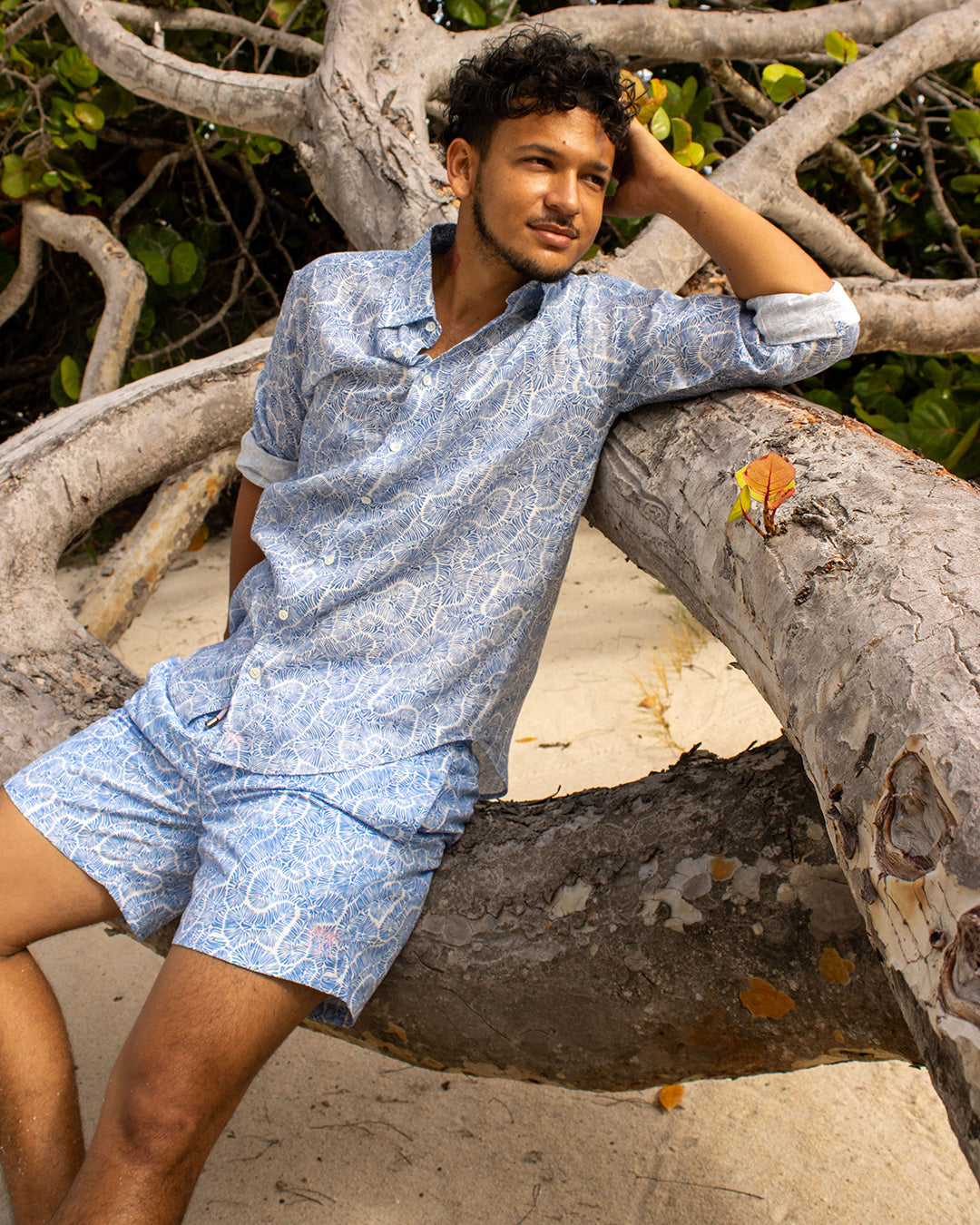Mens Linen Shirt CORAL STONE