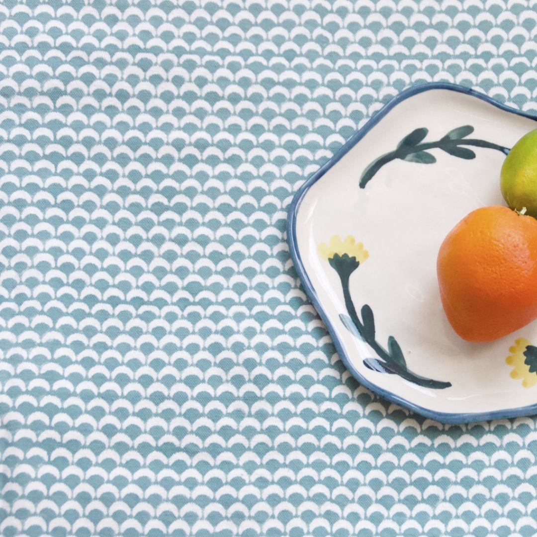Splash Blue Block Printed Rozablue Tablecloth