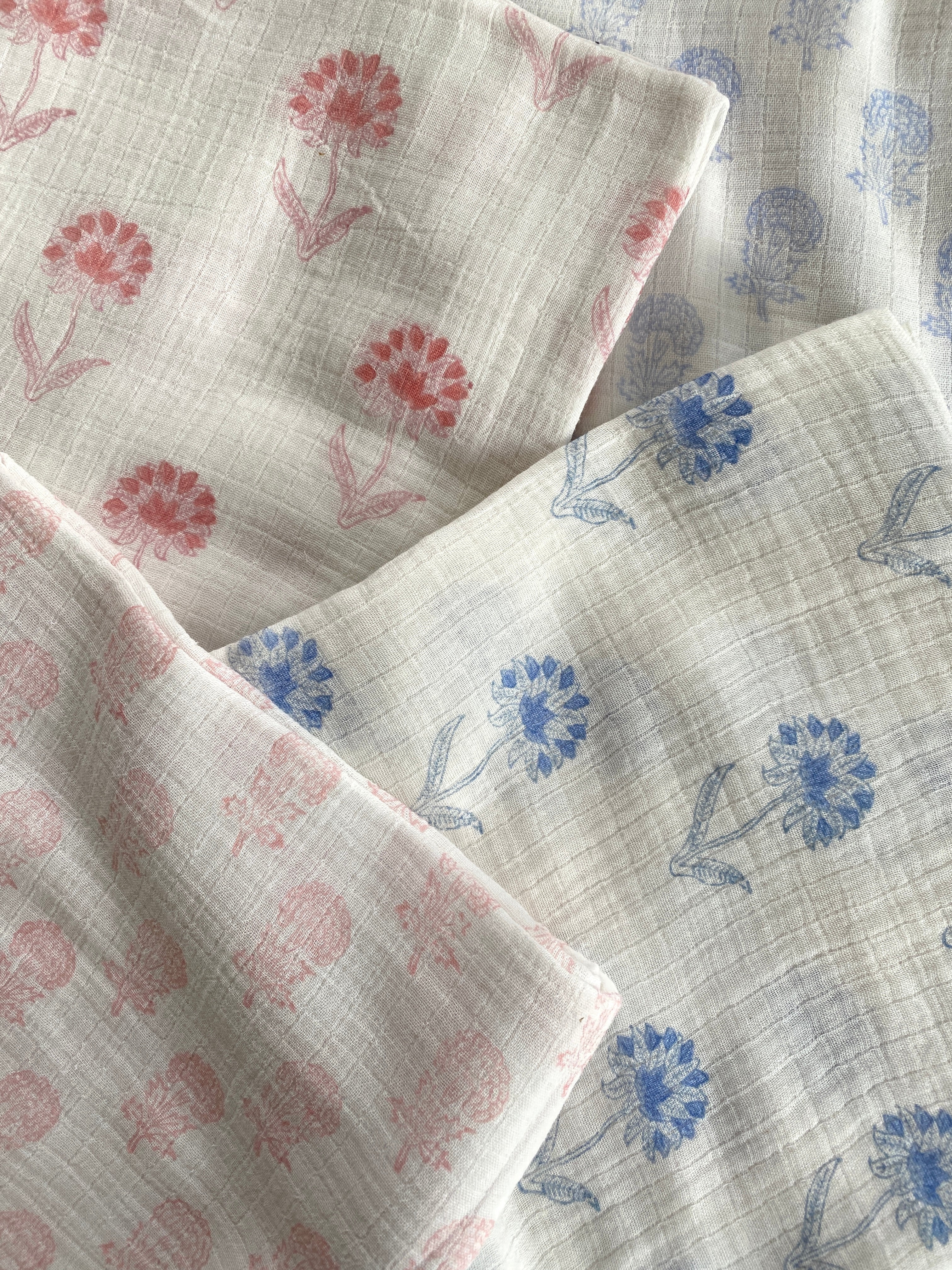 Blue Motif Organic Cotton Baby Swaddle