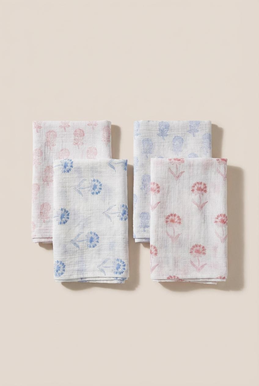 Blue Motif Organic Cotton Baby Swaddle
