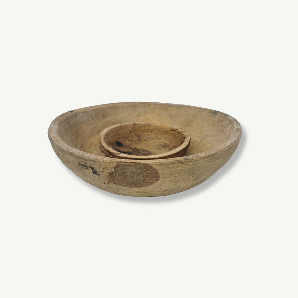 Primitive Inscribed Antique Swedish Bowls | Set of 2