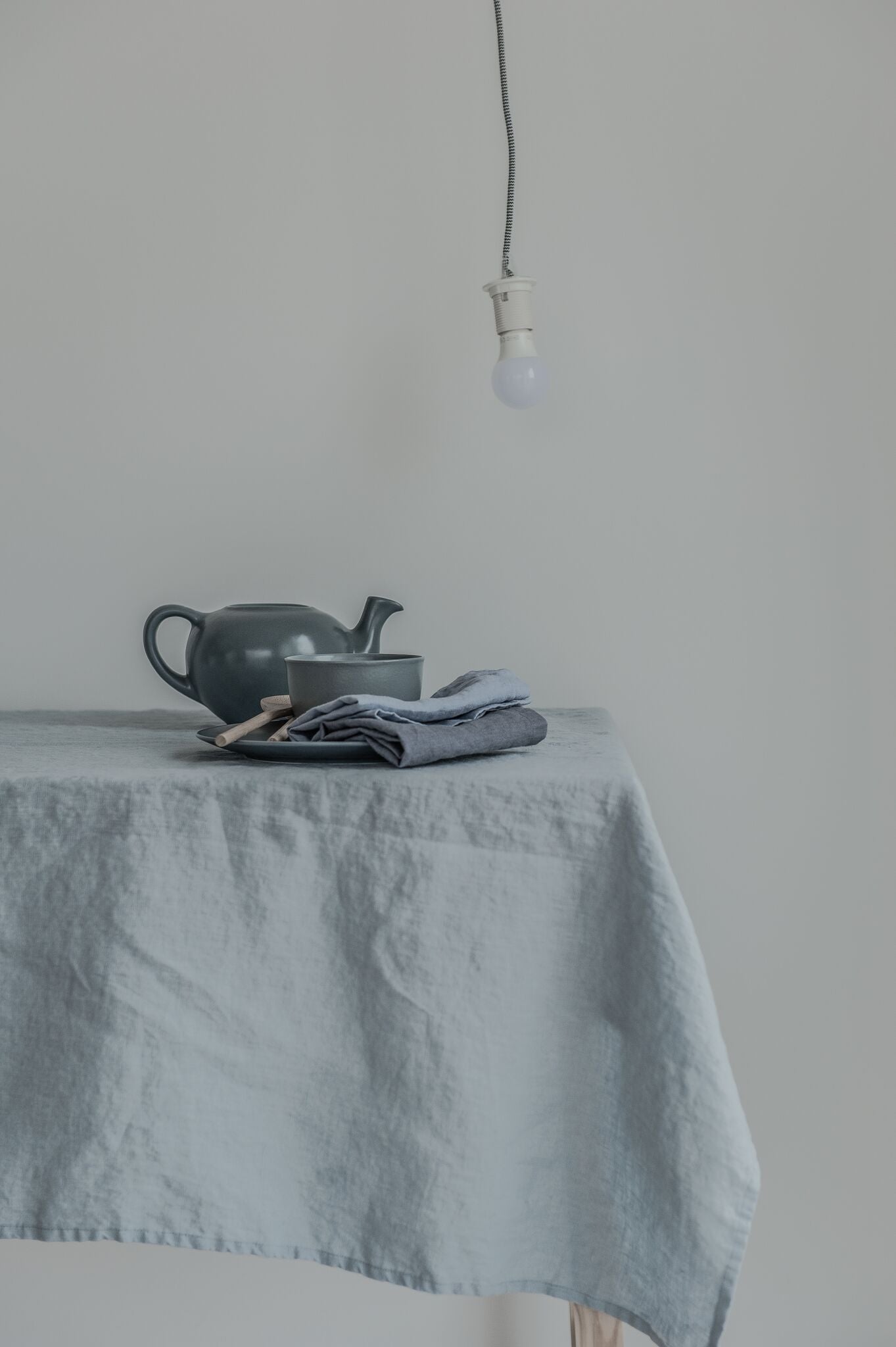 Washed Linen tablecloth Ice Blue