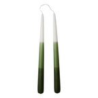 2 Tapered Dinner Candles | Dark Green & Ivory Ombre