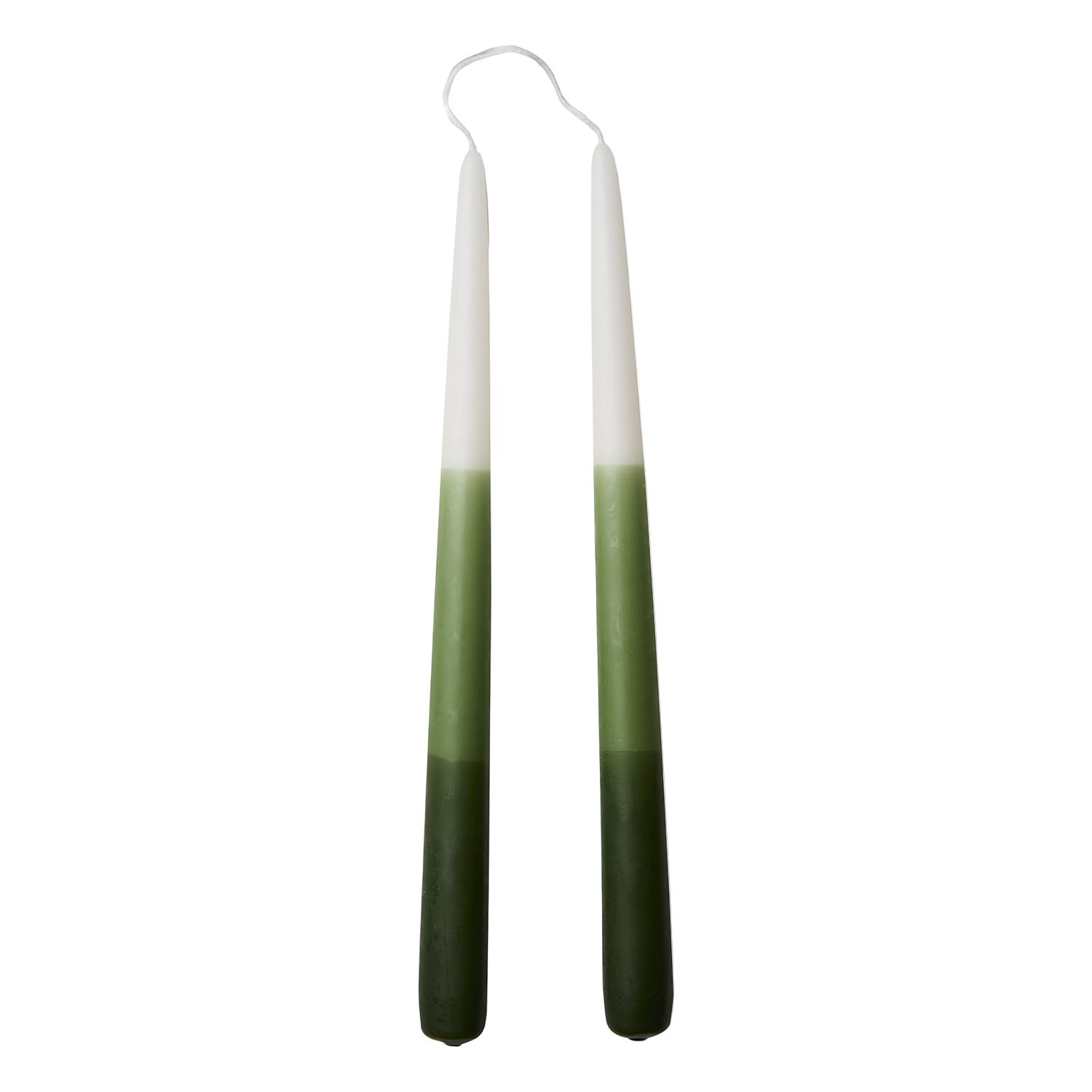 2 Tapered Dinner Candles | Dark Green & Ivory Ombre