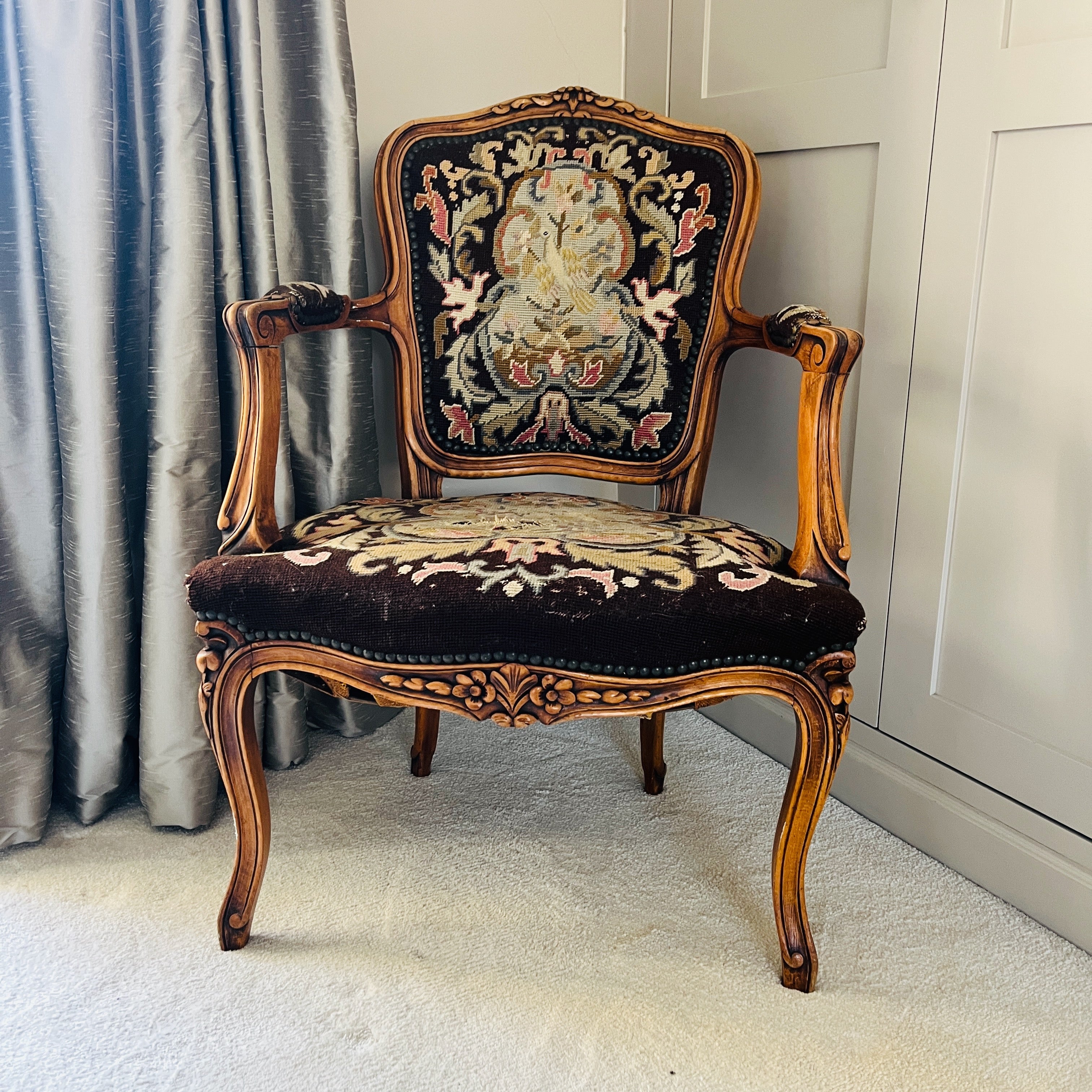 Antique French Tapestry Carver