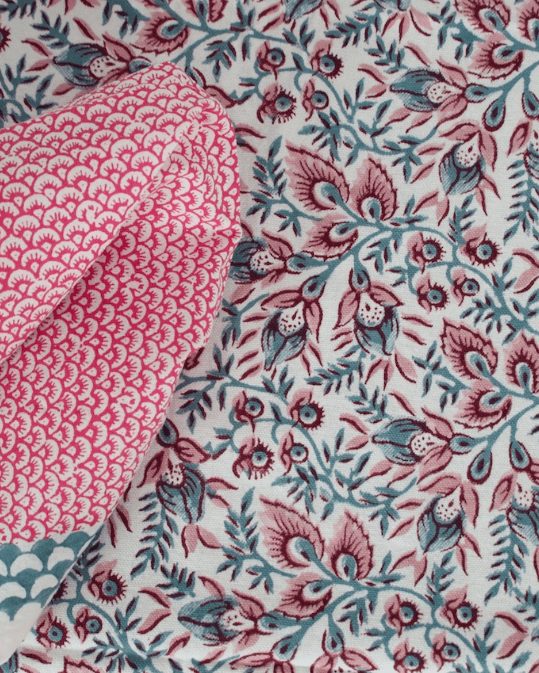 Cranberry Pink Hand Blocked Tablecloth