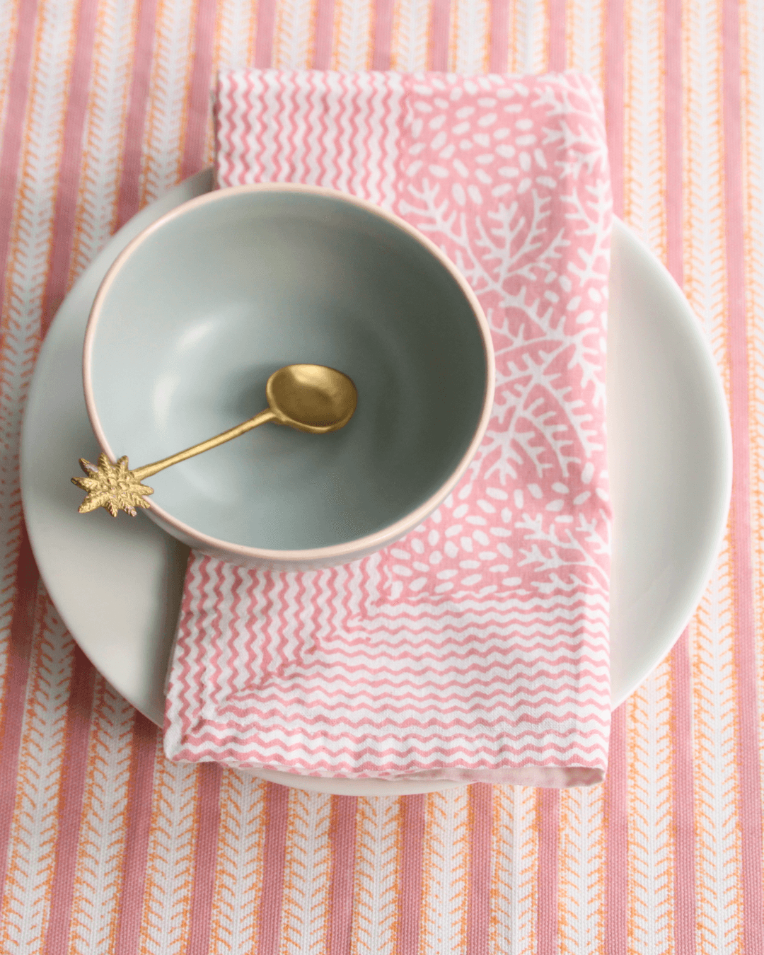 Pink Stripes Roza Print Hand Blocked Tablecloth