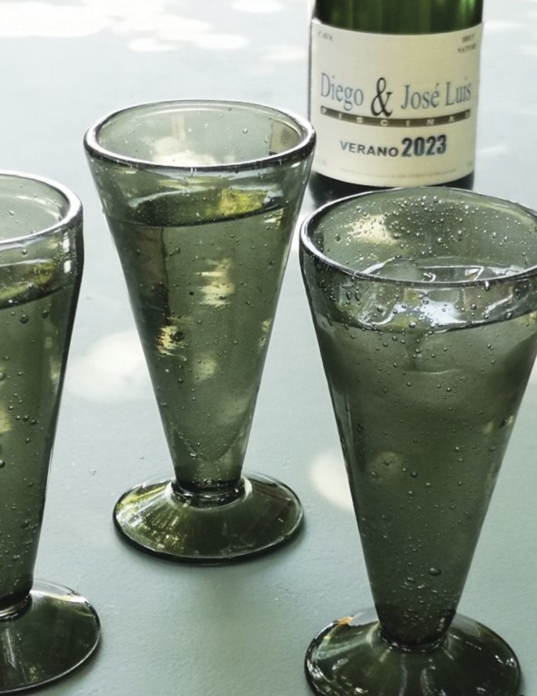 Recycled Green Glass Prosecco Flutes.