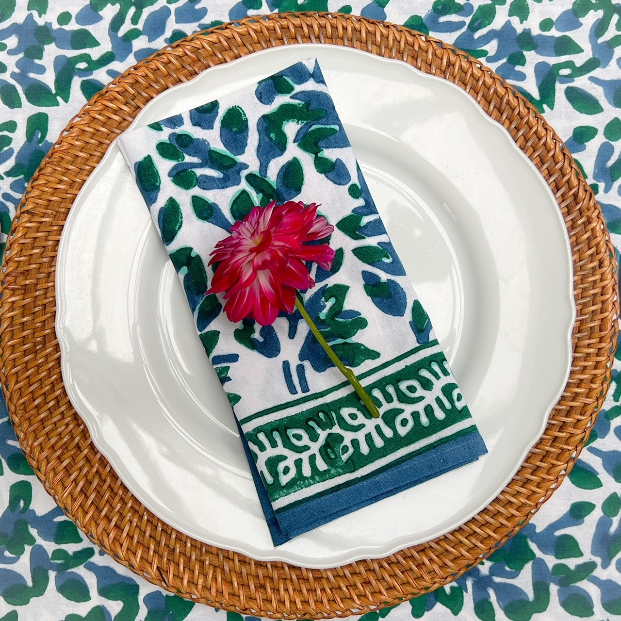 Willow cotton block print tablecloth - HALF PRICE