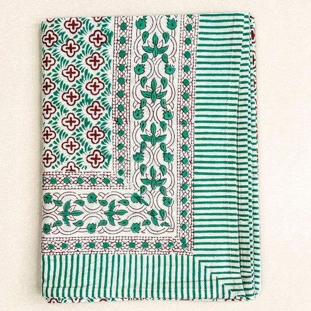Herald green block print tablecloth