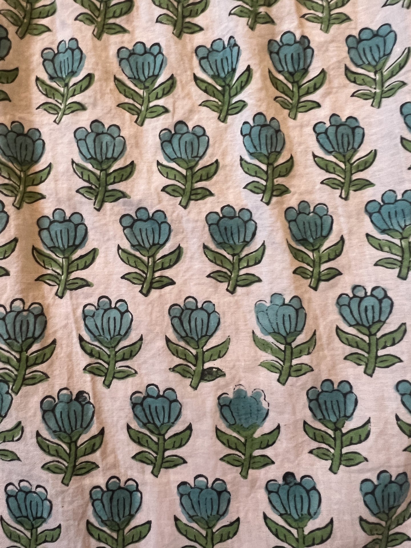 Blue lotus block print cotton maxi skirt