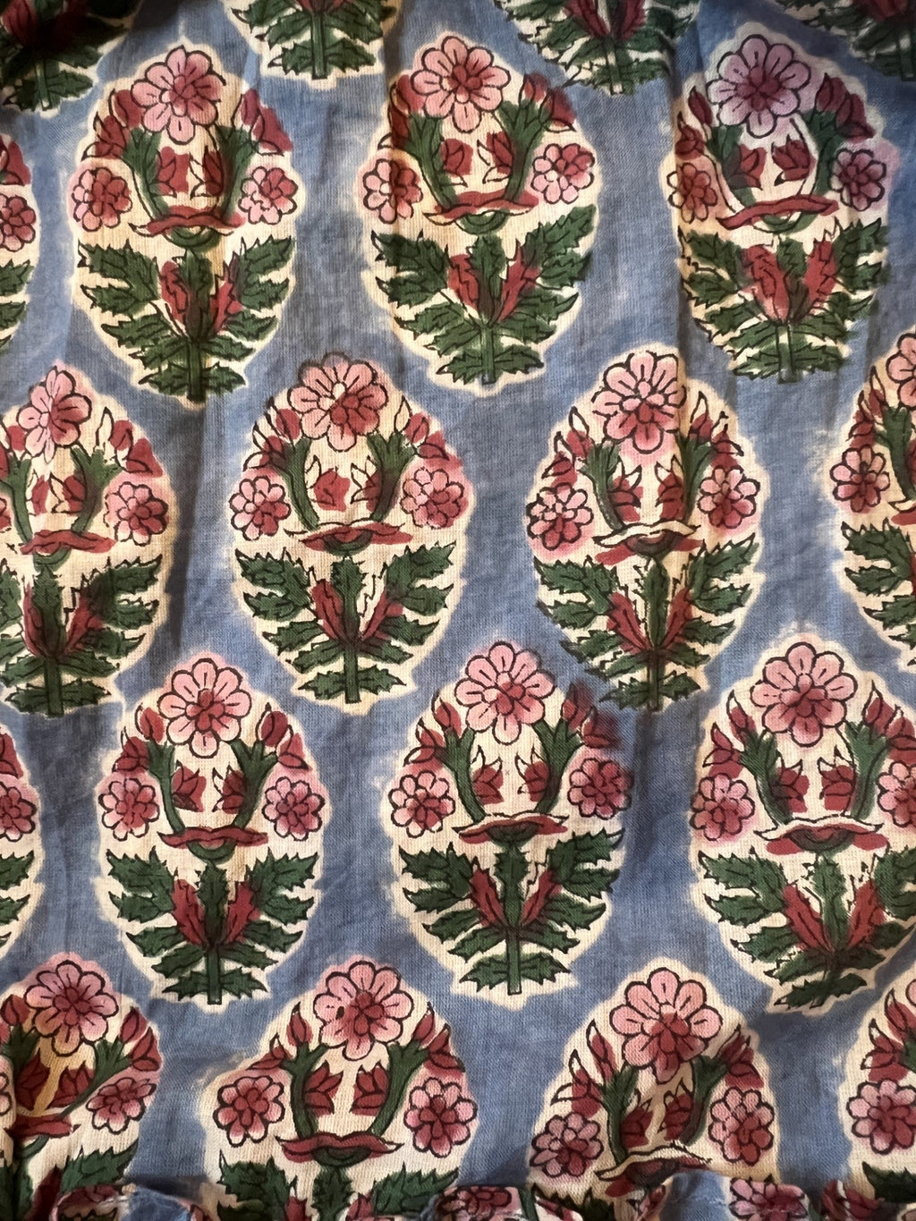 Blue lotus block print cotton maxi skirt