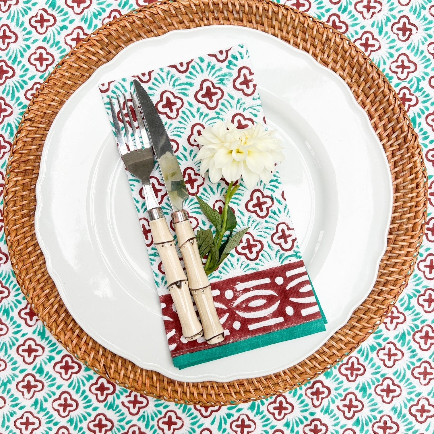 Herald green block print tablecloth