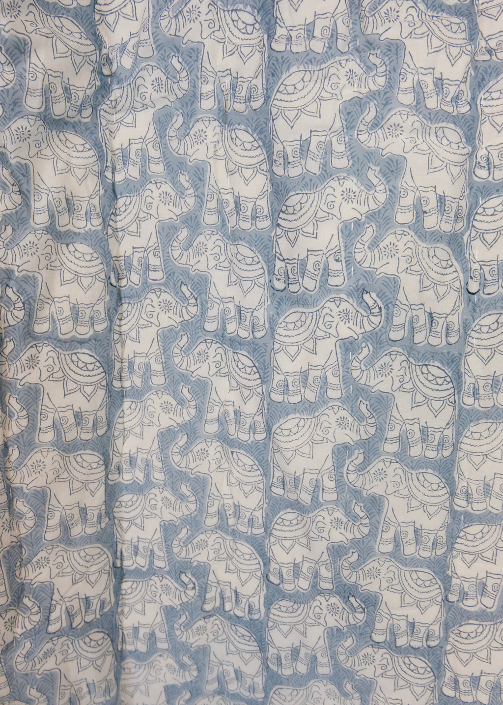 Organic Cotton Elephant Toddler Quilt – Blue Block Printed Reversible Cot Quilt