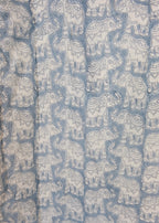 Organic Cotton Elephant Toddler Quilt – Blue Block Printed Reversible Cot Quilt