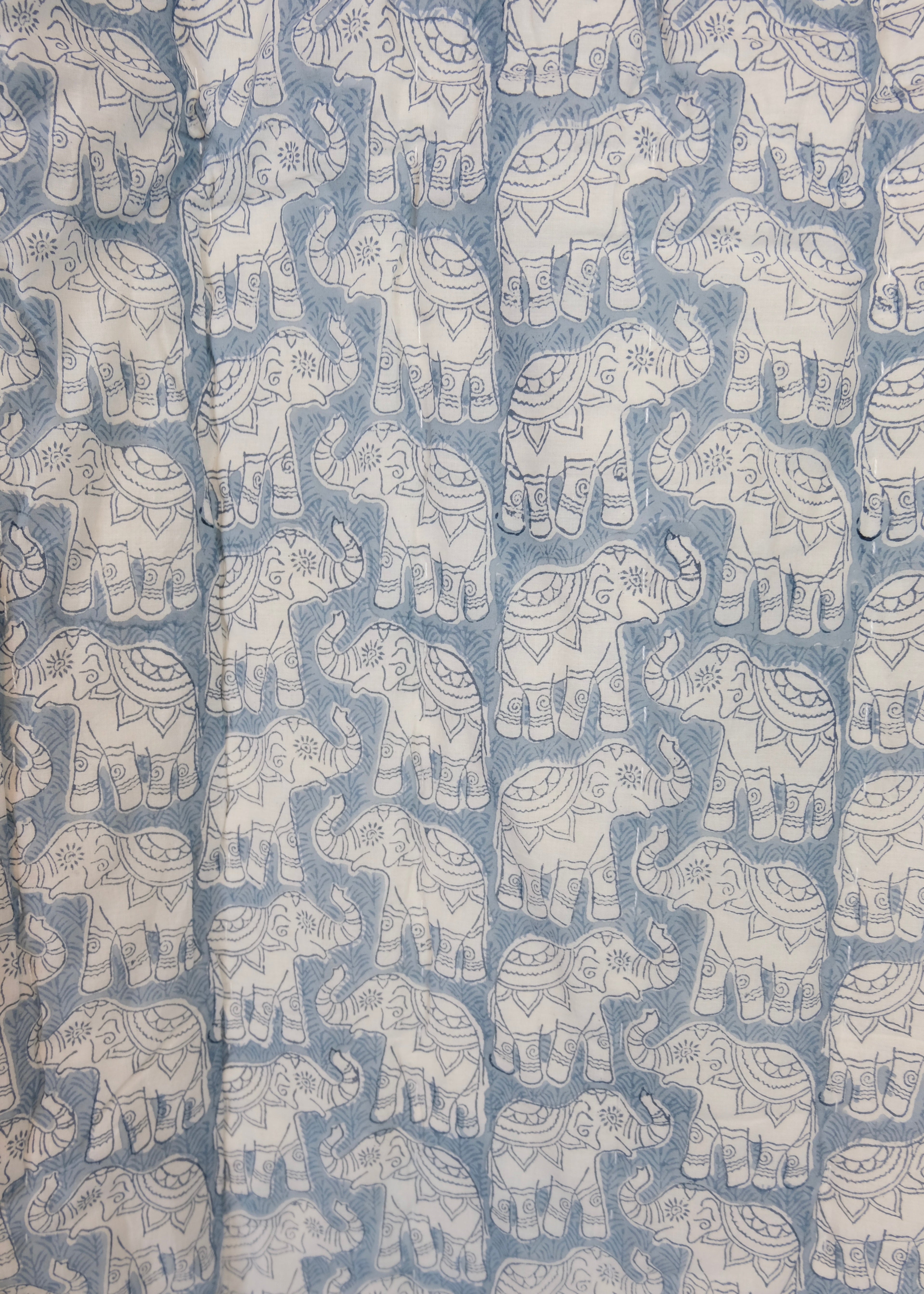 Organic Cotton Elephant Toddler Quilt – Blue Block Printed Reversible Cot Quilt