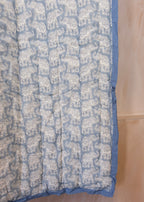 Organic Cotton Elephant Toddler Quilt – Blue Block Printed Reversible Cot Quilt
