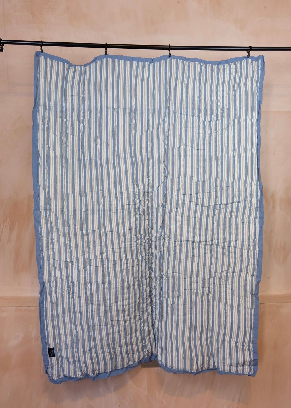 Organic Cotton Elephant Toddler Quilt – Blue Block Printed Reversible Cot Quilt