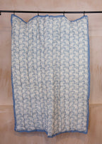 Organic Cotton Elephant Toddler Quilt – Blue Block Printed Reversible Cot Quilt