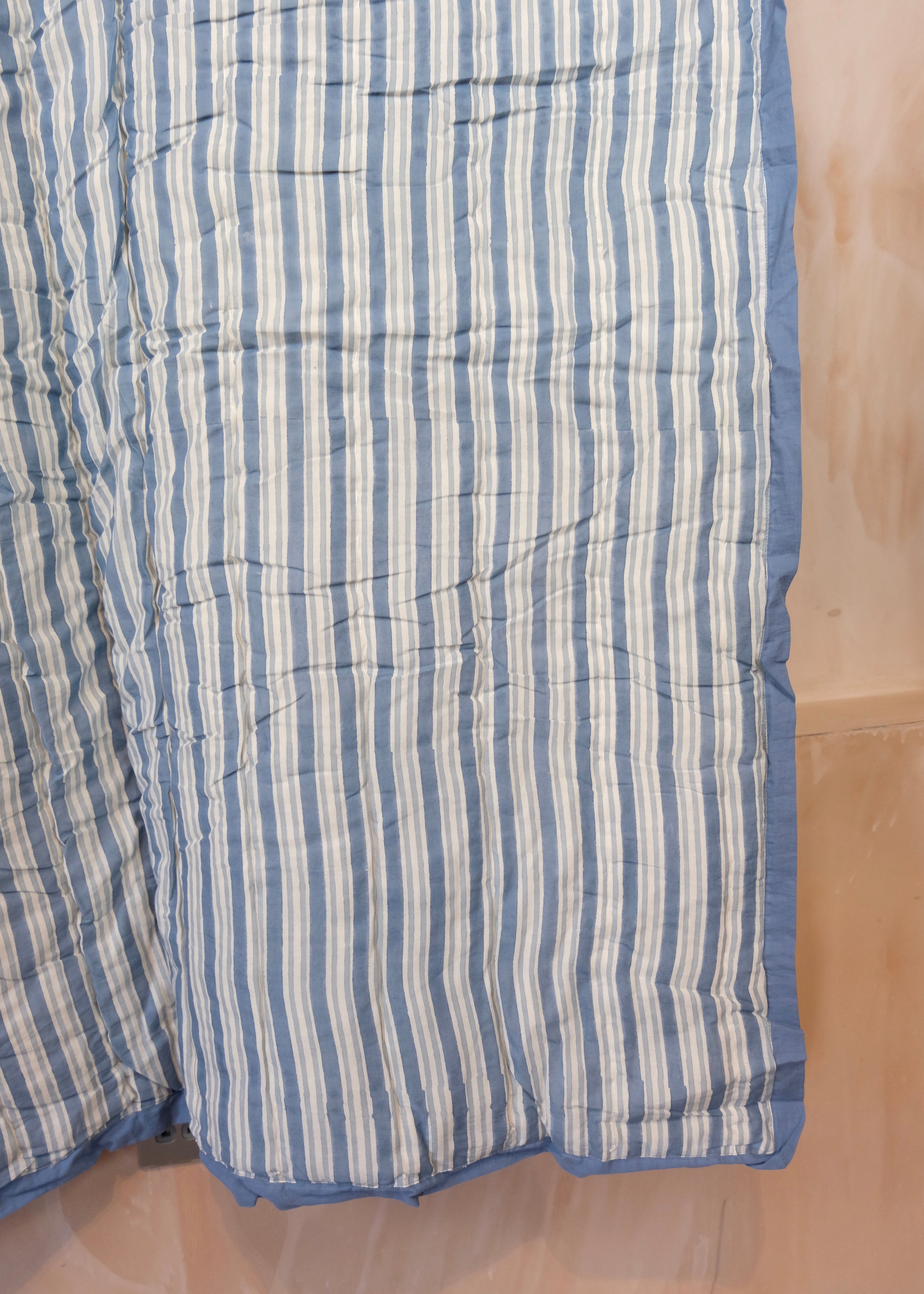 Organic Cotton Elephant Toddler Quilt – Blue Block Printed Reversible Cot Quilt