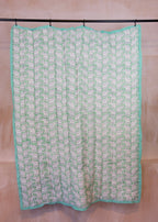 Organic Cotton Elephant Toddler Quilt – Green Block Printed Reversible Cot Quilt