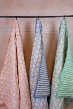 Organic Cotton Elephant Toddler Quilt – Peach Block Printed Reversible Cot Quilt